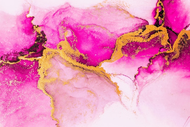 Fondo abstracto de oro rosa de pintura de arte de tinta líquida de mármol sobre papel.