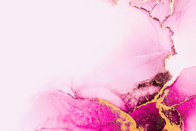 Fondo abstracto de oro rosa de pintura de arte de tinta líquida de mármol sobre papel.