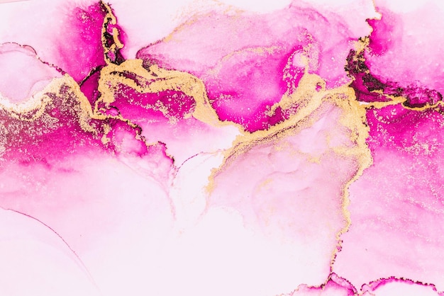 Fondo abstracto de oro rosa de pintura de arte de tinta líquida de mármol sobre papel