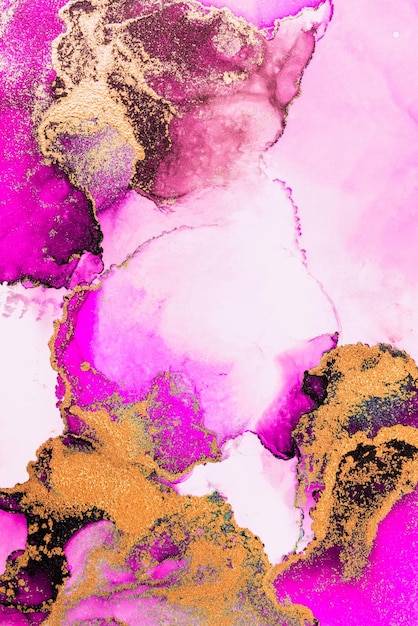 Fondo abstracto de oro rosa de pintura de arte de tinta líquida de mármol sobre papel