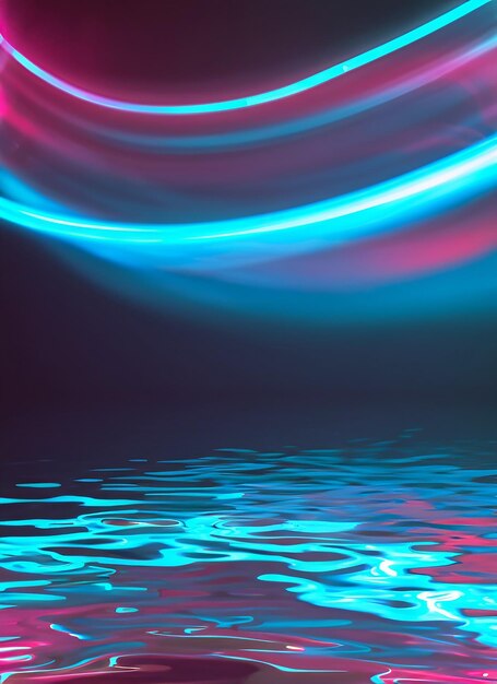 Foto fondo abstracto oscuro futurista azul rayos de luz de neón se reflejan en el agua