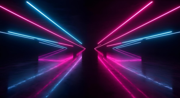 Fondo abstracto oscuro con líneas de neón fondo brillante