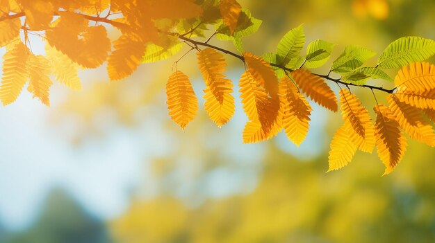 Foto fondo abstracto de otoño rama de olmo con hojas amarillas en un fondo con un espacio de copia cielo de octubre