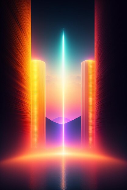 Foto fondo abstracto de paisaje de luz de neón futurista generado por ia