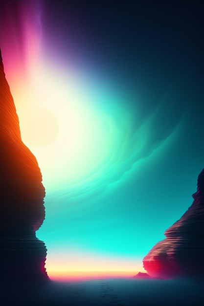 Fondo abstracto de paisaje de luz de neón futurista generado por IA