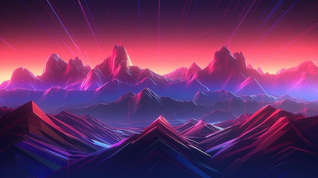 Fondo abstracto de paisaje de montaña Cyberpunk para escritorio Pintoresco