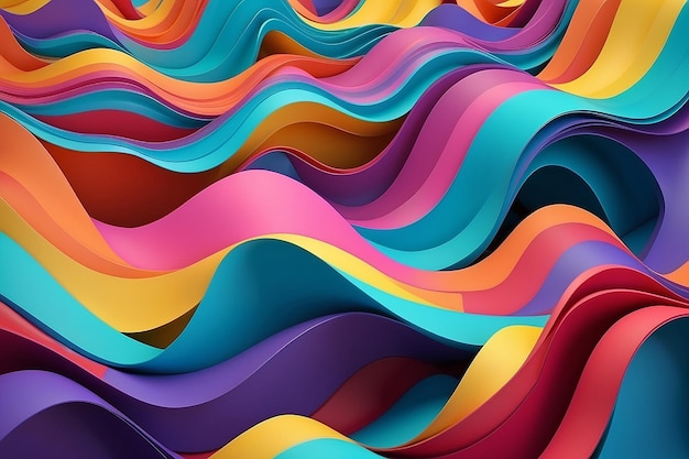 Fondo abstracto de papel ondulado de color Ilustración de renderización de IA Fondo abstracto hecho de papel multicolor ondulado Renderización 3D de fondo ondulado colorido Dibujo digital por computadora