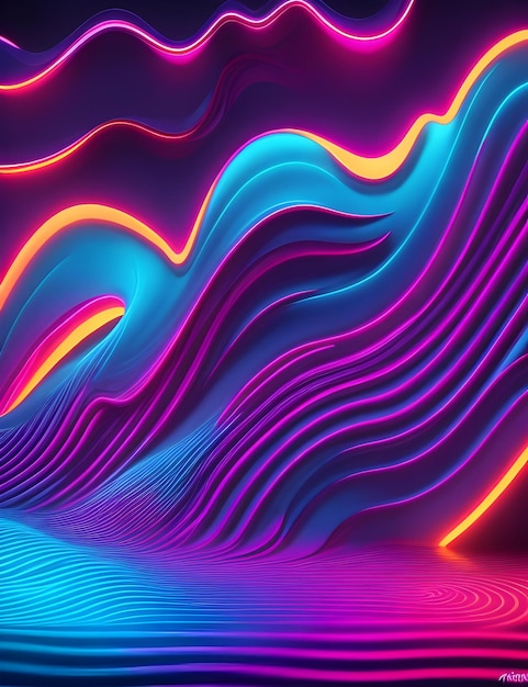 Fondo abstracto de papel tapiz digital con líneas y curvas de neón brillante rosa azul púrpura