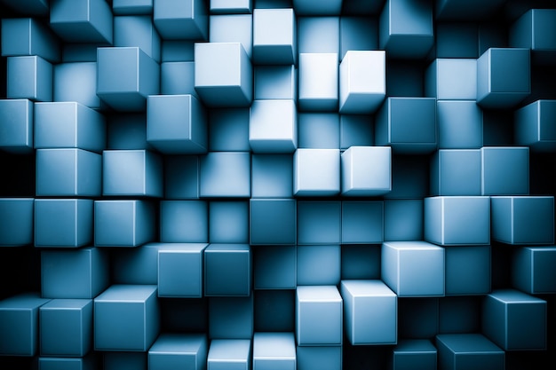 Fondo abstracto de pared de bloques de cubo apilamiento diseño azul