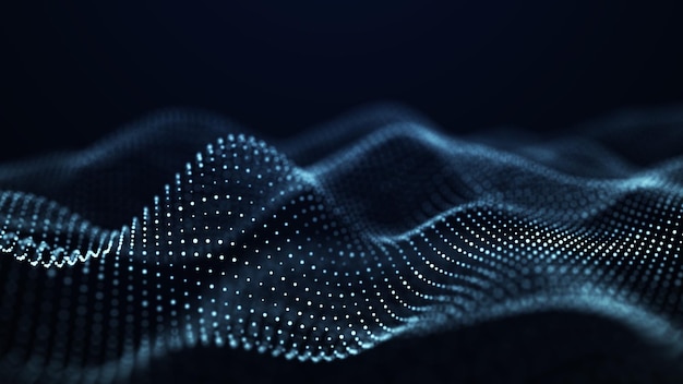 Fondo abstracto con partículas brillantes Onda móvil digital Ilustración futurista con explosión de datos Representación 3d