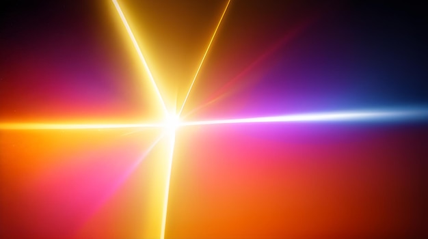 Fondo abstracto de partículas de brillo de rayos de luz de oro amarillo, representación 3d