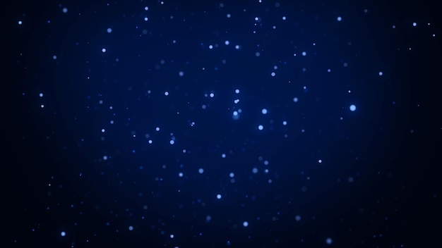 Fondo abstracto con partículas de polvo que caen telón de fondo de bokeh de vacaciones azul con efecto de explosión renderización 3D