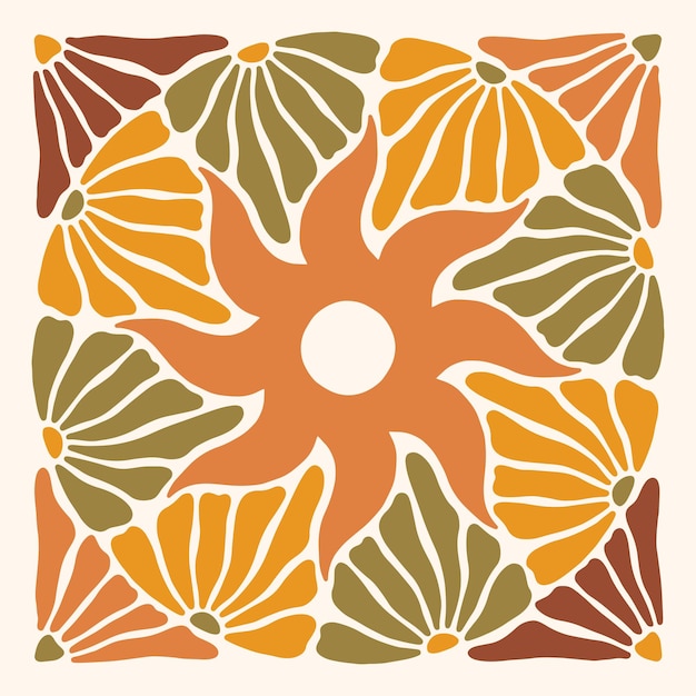 Fondo abstracto con patrón floral en colores naranja y amarillo Ilustración vectorial