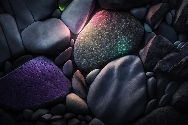 Fondo abstracto de piedras de fantasía con luces de neón