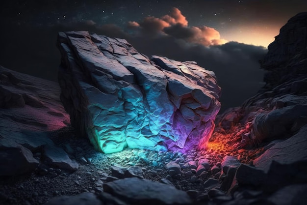 Fondo abstracto de piedras de fantasía con luces de neón