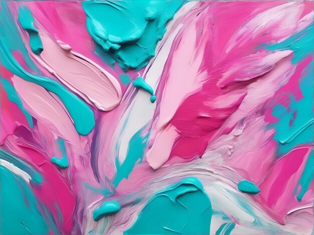 Fondo abstracto de pintura acrílica en colores rosa azul y turquesa generado por IA