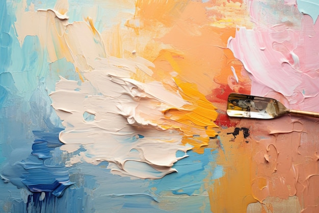 Fondo abstracto de pintura al óleo en diferentes colores de primer plano Textura de pintura al aceite con pincel y paleta de puñal AI Generado