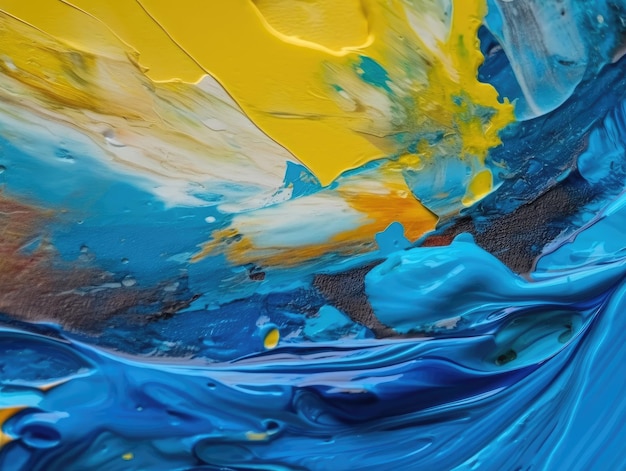 Fondo abstracto de pintura azul y amarilla Fondo de textura acrílica IA generativa