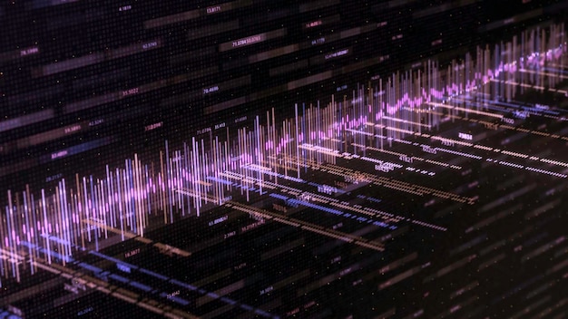 Fondo abstracto con pista de música y animación de números, el ecualizador de color abstracto se mueve con
