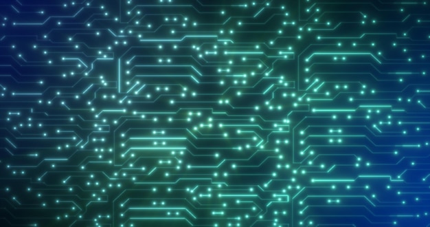 Foto fondo abstracto de placas de circuito de computadora verde digital de alta tecnología futurista de líneas y puntos
