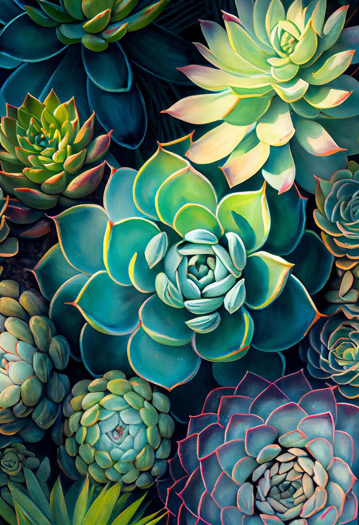 Fondo abstracto de plantas suculentas moradas y verdes