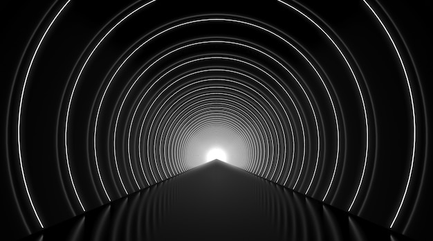 Fondo abstracto de podio de túnel redondo blanco y negro.