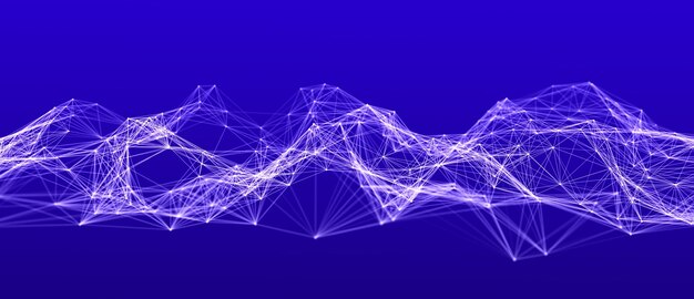 Fondo abstracto con puntos y líneas móviles Estructura de conexión de red Ilustración futurista Diseño de tecnología digital Renderización 3D