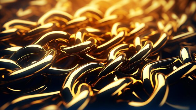 Fondo abstracto de renderizado 3D de cadenas doradas enredadas