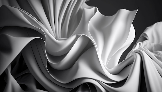 Fondo abstracto de renderizado 3d con capas onduladas de papel tapiz de moda macro de tela blanca doblada