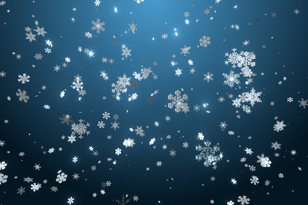 Foto fondo abstracto de renderizado 3d con copos de nieve. illustation de fondo de navidad o navidad. tema de vacaciones de invierno. copo de nieve muy detallado.