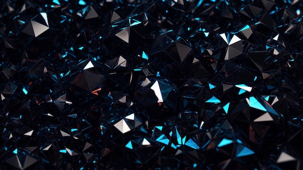 Un fondo abstracto renderizado que muestra un cristal negro con una textura facetada Este panorama macro