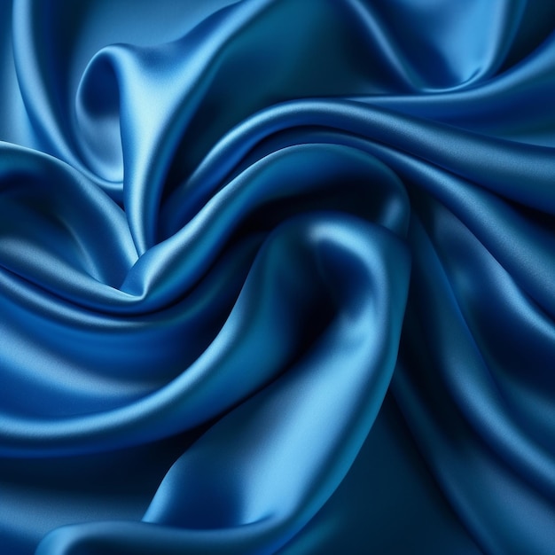 Un fondo abstracto de seda azul con un remolino azul y blanco.