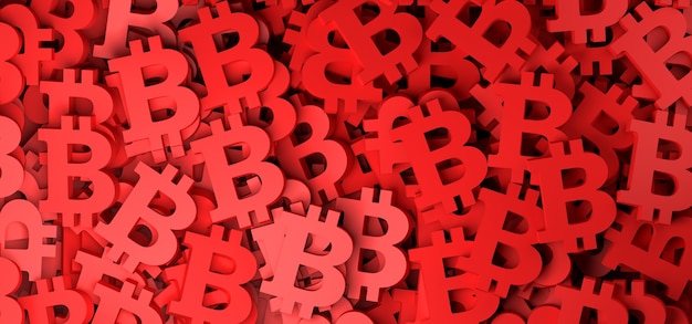 Fondo abstracto con símbolo de dinero rojo bitcoin ilustración 3D