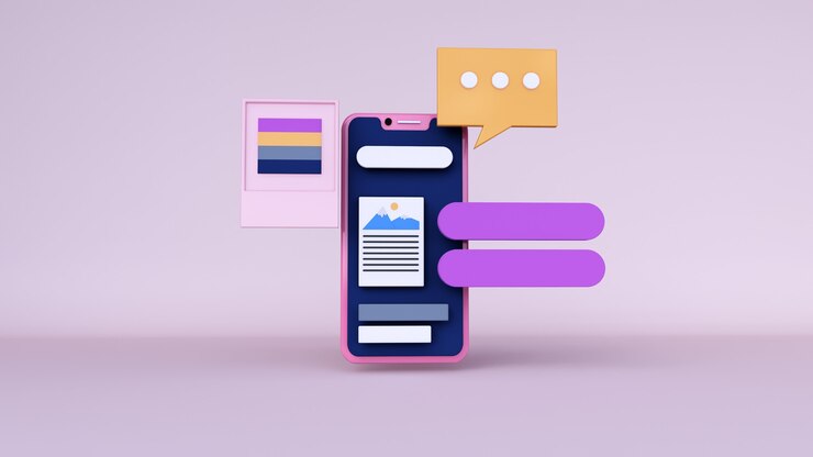 Foto fondo abstracto, simulacro de aplicación de teléfono de escena con espacio de chat, para web. representación 3d