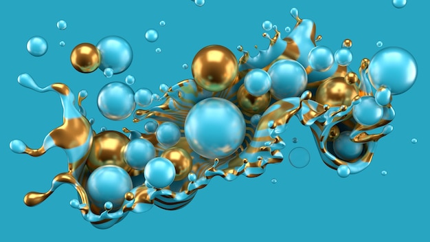 Fondo abstracto con splash y bola. Ilustración 3d, renderizado 3d.