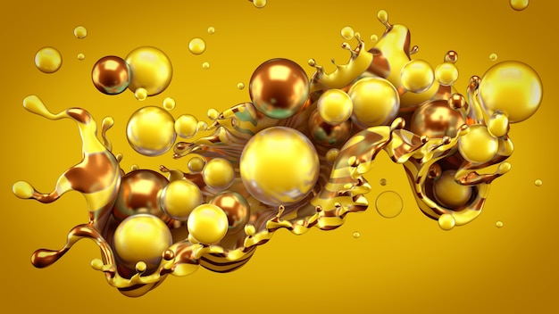 Fondo abstracto con splash y bola. Ilustración 3d, renderizado 3d.