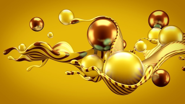 Fondo abstracto con splash y bola. Ilustración 3d, renderizado 3d.