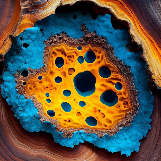 Fondo abstracto de superficie de madera burl amarillo y azul marino