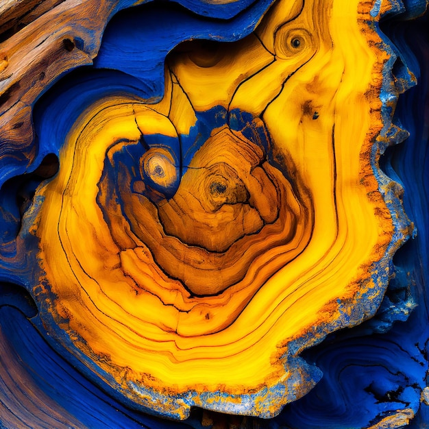 Fondo abstracto de superficie de madera burl amarillo y azul ultramar