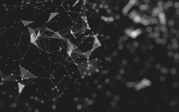 Fondo abstracto. Tecnología de moléculas con formas poligonales, conectando puntos y líneas. Estructura de conexión. Visualización de big data.