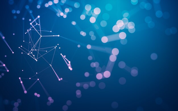 Fondo abstracto. Tecnología de moléculas con formas poligonales, conectando puntos y líneas. Estructura de conexión. Visualización de big data.