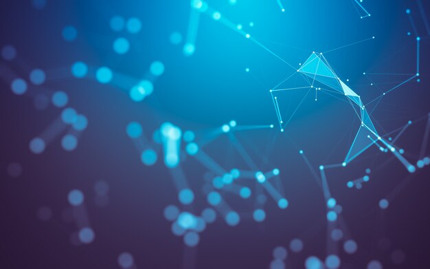 Fondo abstracto. Tecnología de moléculas con formas poligonales, conectando puntos y líneas. Estructura de conexión. Visualización de big data.
