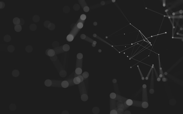 Fondo abstracto. Tecnología de moléculas con formas poligonales, puntos y líneas de conexión. Estructura de conexión. Visualización de grandes datos.