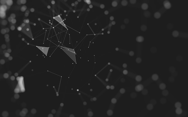 Fondo abstracto. Tecnología de moléculas con formas poligonales, puntos y líneas de conexión. Estructura de conexión. Visualización de grandes datos.