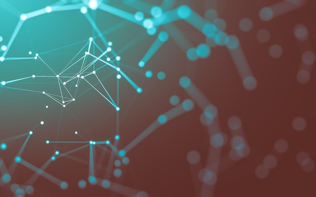 Fondo abstracto Tecnología de moléculas con formas poligonales que conectan puntos y líneas Estructura de conexión Visualización de grandes datos