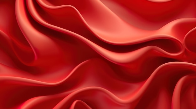 Fondo abstracto con tejido de seda roja que fluye y se encrespa Tela de color rubí con superficie lisa y papel tapiz de cortinas de material brillante Ilustración horizontal para el diseño de banner IA generativa