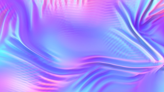 Fondo abstracto de tela ondulada de cromo iridiscente textura de lámina holográfica ultravioleta superficie de gasolina líquida ondulaciones reflexión metálica ilustración de procesamiento 3d