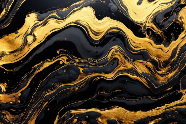 Fondo abstracto de textura de mármol líquido negro y dorado