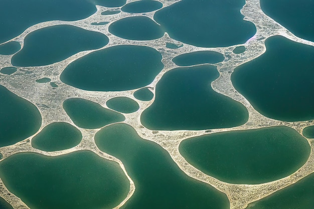 El fondo abstracto de las texturas parece ser un lago o agua de mar verde con manchas distintivas