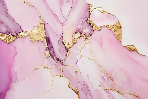 Fondo abstracto de tinta acohol arte rosa y oro Ai generado